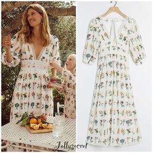 Anthropologie Floral White Dress